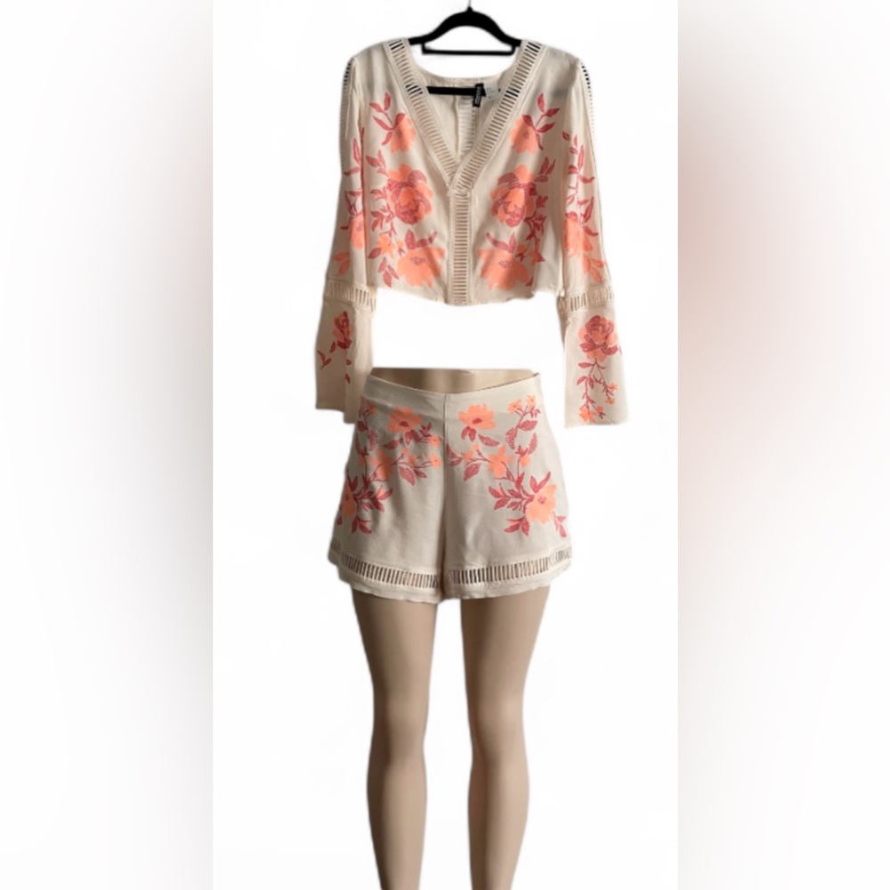 H&M Cream and Pink Floral Skirt Set